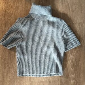 Blue Ribbed Turtleneck Sweater